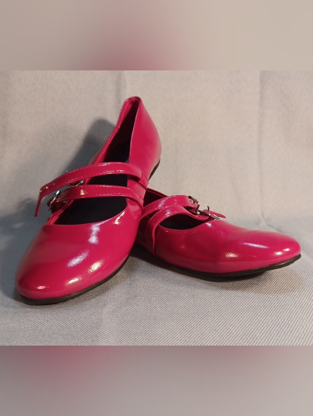 No Boundaries Mary Jane Double Strap Round Toe Ballet Flat Glossy Red, US 9